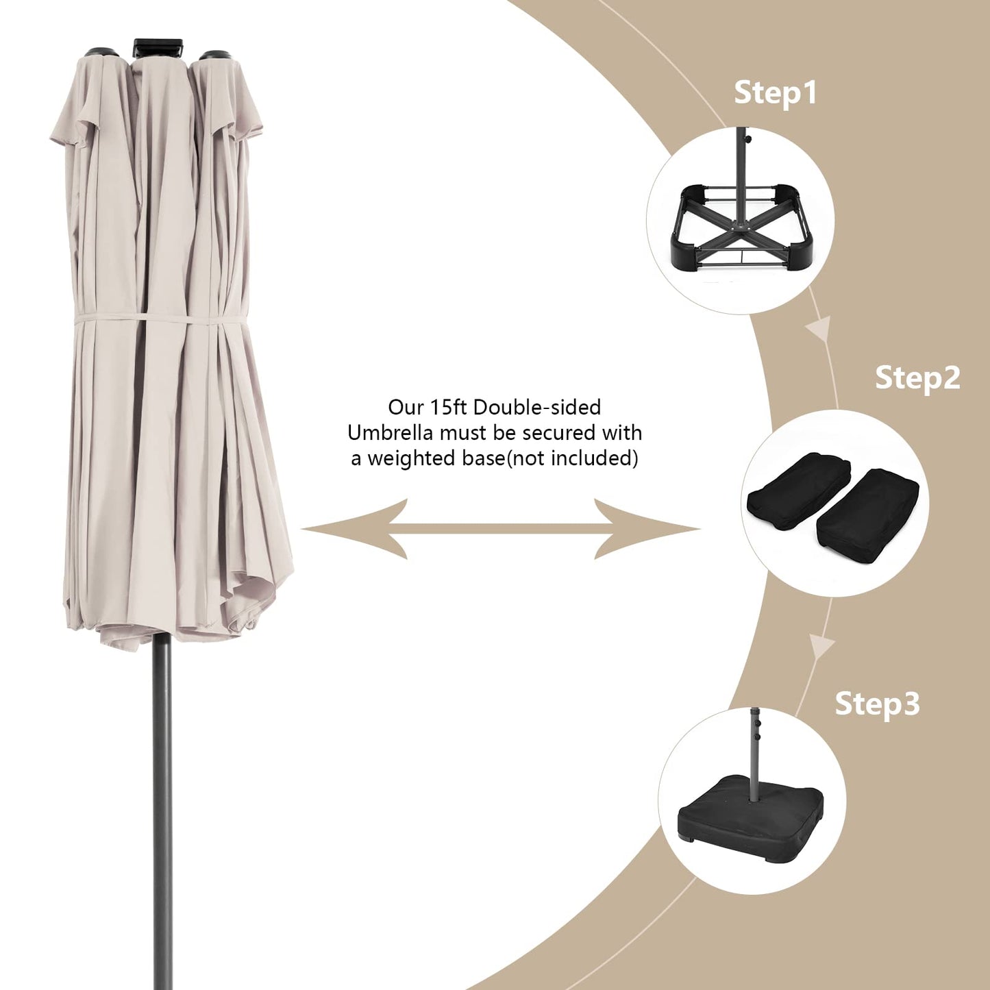 460 cm Twin Patio Umbrella with 48 LED Lights and Auto-Charging Solar Panel