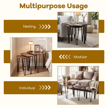 Nesting Coffee Tables Set of 3, Stacking End Sofa Side Table