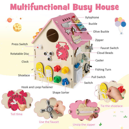 Wooden Busy House Toddler Learning Toy with Music Box
