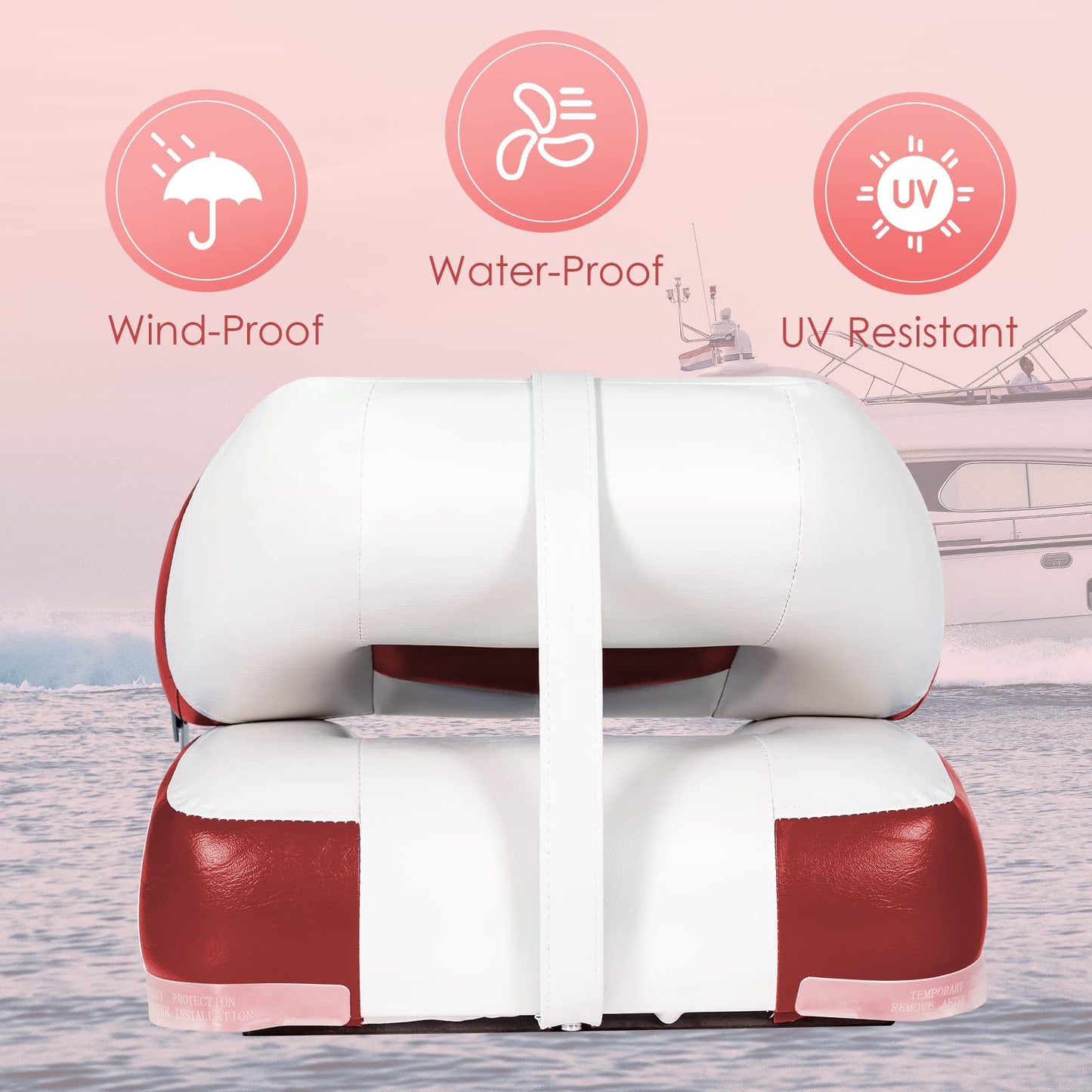 2 Pieces Folding Low-Back Boat Chair Set with Long Fixation Strap