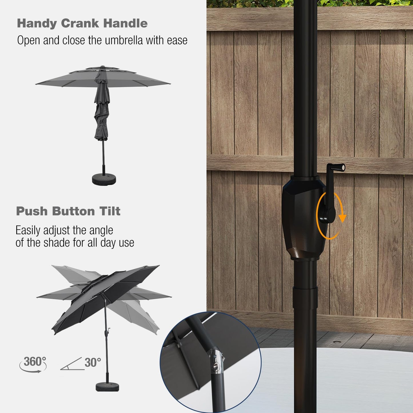 Heavy Duty 8 Ribs Patio Umbrella with Crank Handle and Tilt Function