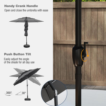 Heavy Duty 8 Ribs Patio Umbrella with Crank Handle and Tilt Function