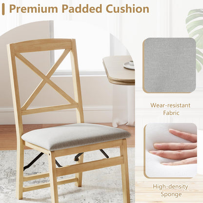 Padded Folding Chair Set of 2/4, Rubber Wood Counter Dining Chairs with Backrest