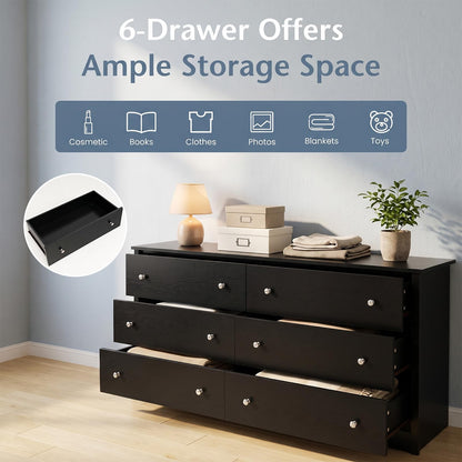 Freestanding Storage Cabinet with 6 Drawers and Anti-Toppling Device for Living Room