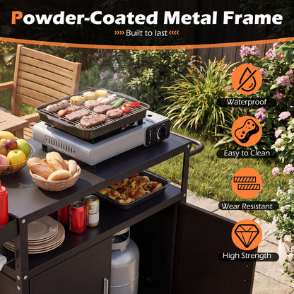 Outdoor Grill Cart with Storage Side Handle and Metal Top