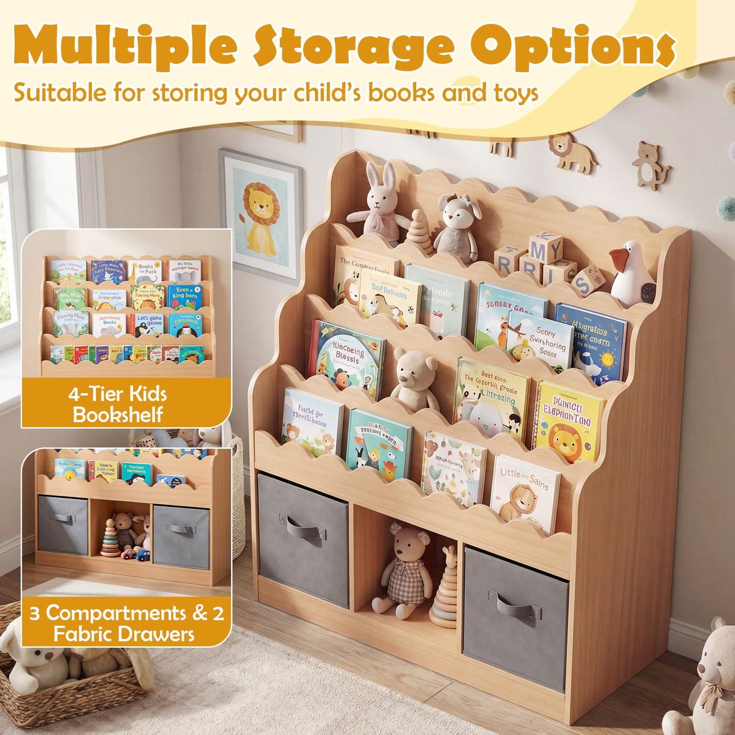 Kids Bookcase, Children Storage Shelf