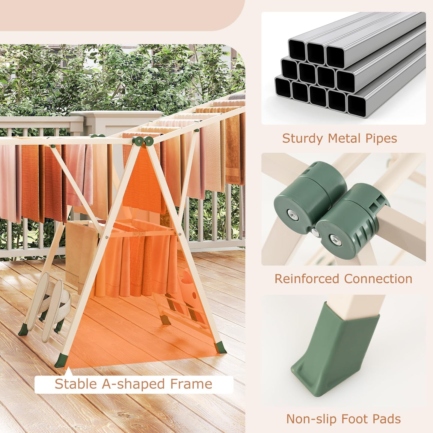 Indoor Outdoor Freestanding Metal Laundry Rack (184x56x99-168cm)