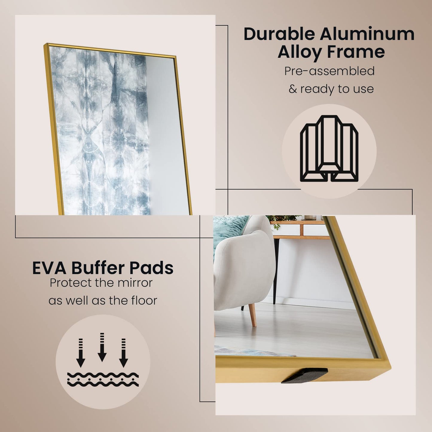 160x40cm Wall Mounted/Leaning/Free Standing Aluminum Alloy Frame Floor Mirror