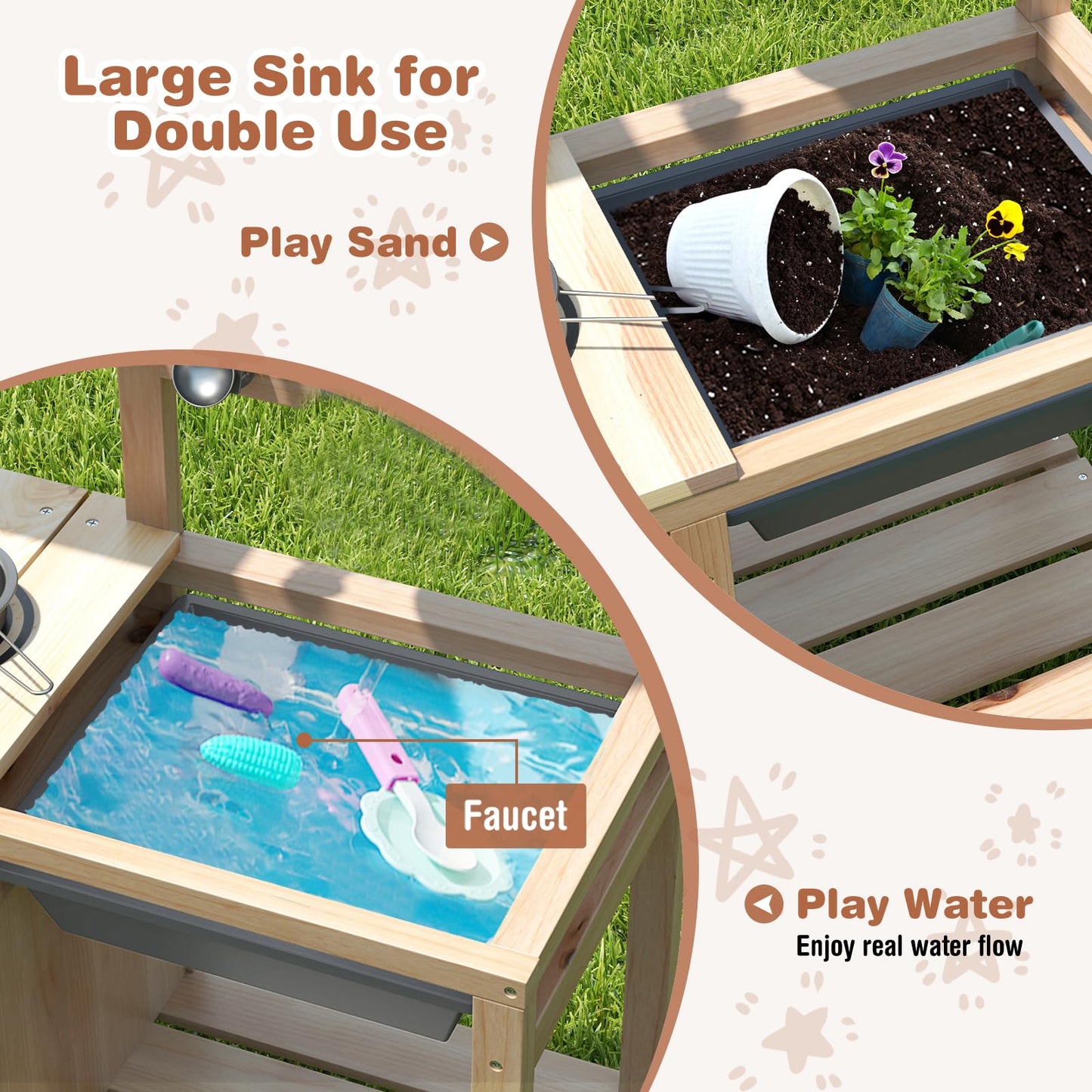 Patio Wooden Pretend Play Kitchen with Plants Observation Room for Kids Outdoor
