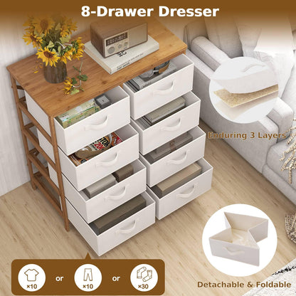 Bamboo Storage Tower with Foldable Fabric Drawers and Top Shelf