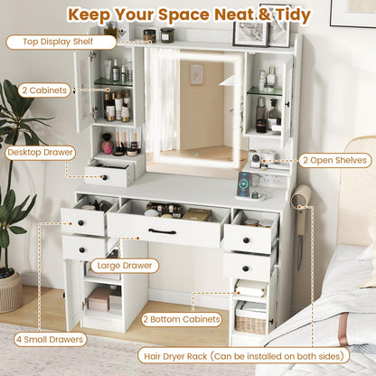 Vanity Desk with Mirror and Lights for Bedroom