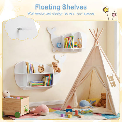 2 Pieces Whale Floating Shelves, Wall Mounted Kids Bookshelf