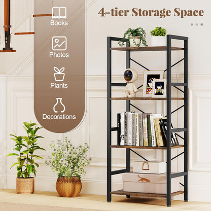 Wooden Storage Bookcase Ladder Shelving Unit with X-Shaped Bar