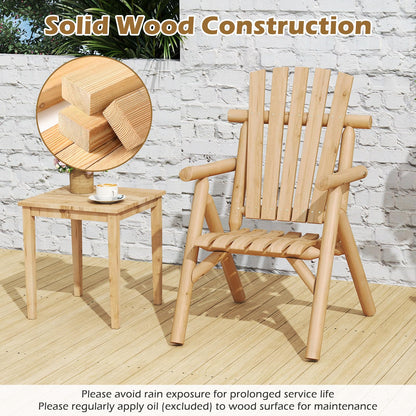 1-Person Garden Chair, Log Wood Fire Pit Lounge Chair with Slatted Backrest