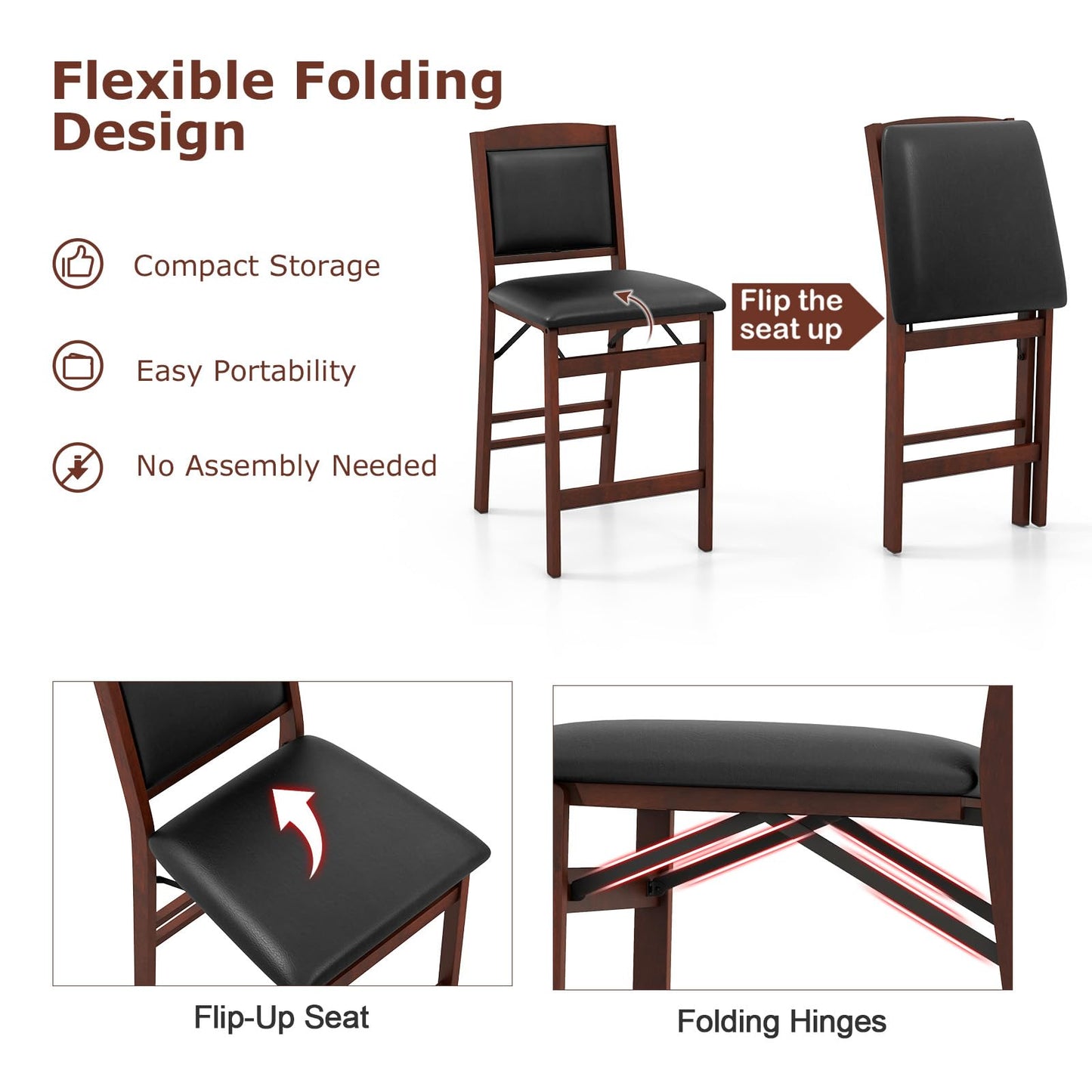 Set of 2 Counter Height Chairs with Rubber Wood Legs