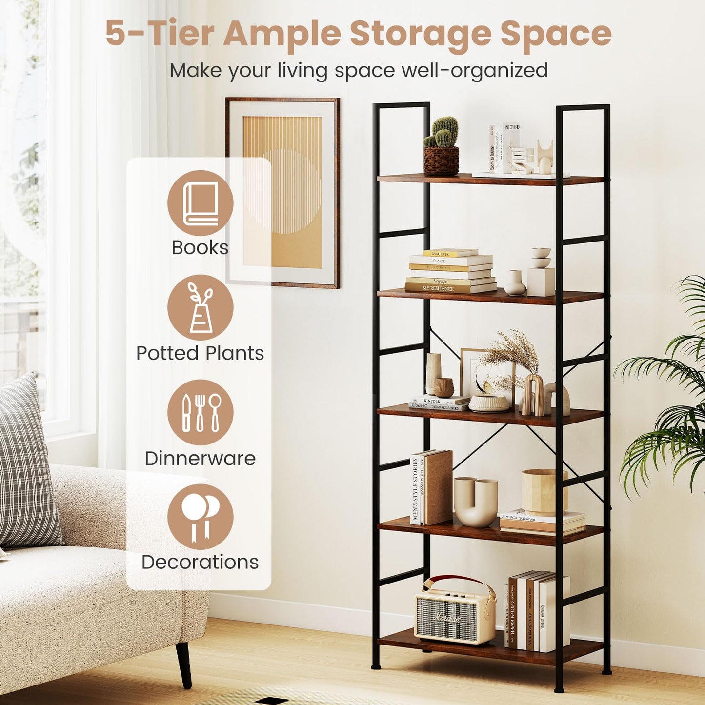 Wooden Storage Bookcase Ladder Shelving Unit