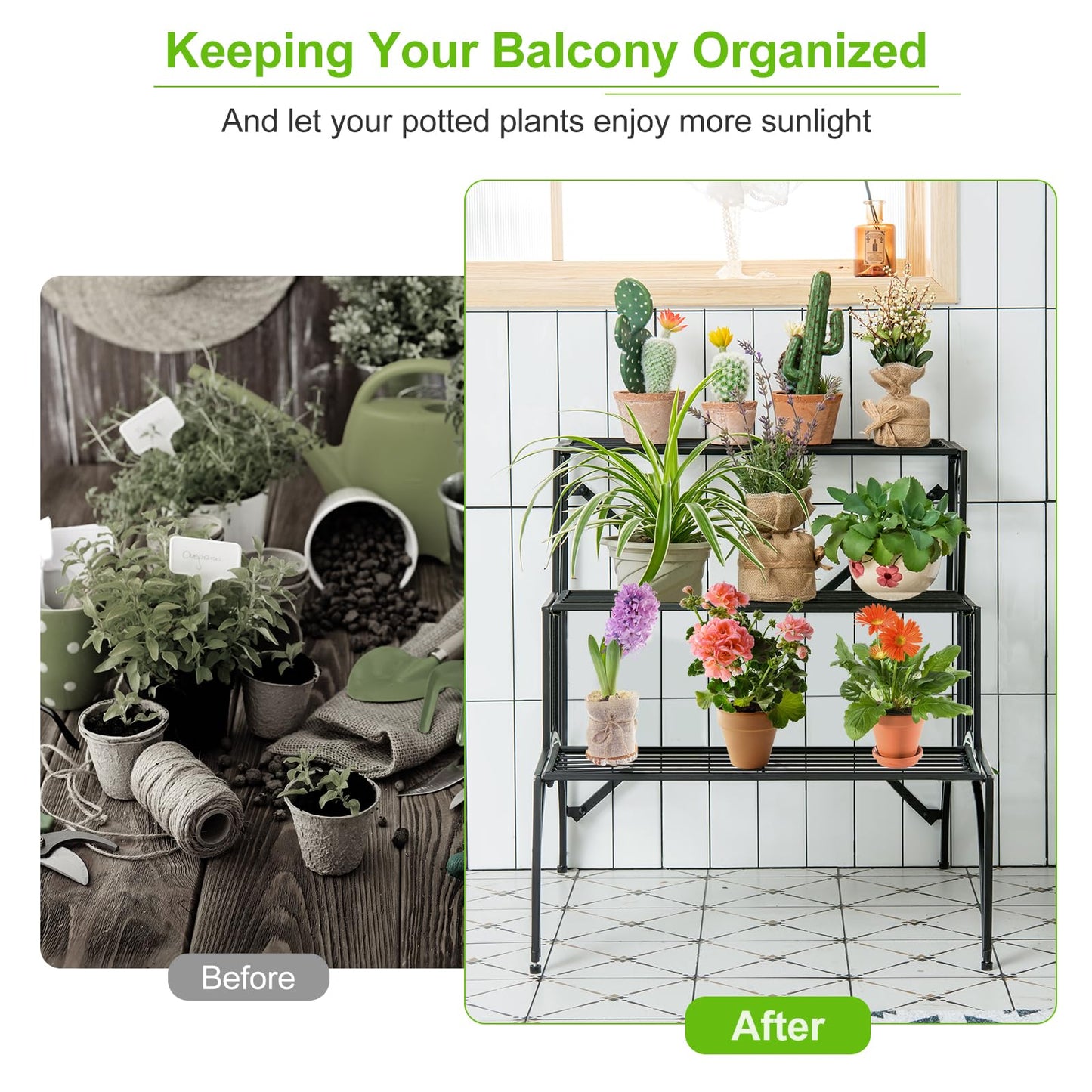 3 Tier Metal Plant Stand for Indoor Outdoor Balcony Garden Yard