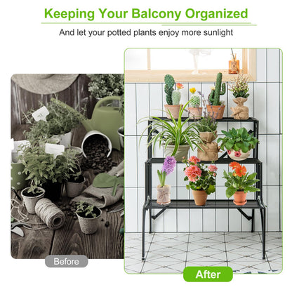 3 Tier Metal Plant Stand for Indoor Outdoor Balcony Garden Yard