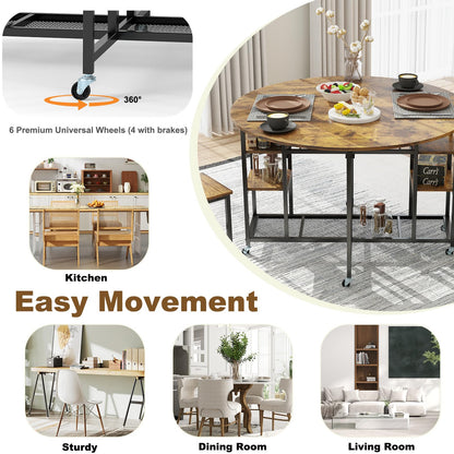 3-Piece Folding Dining Table Set with Large Tabletop and Storage Racks