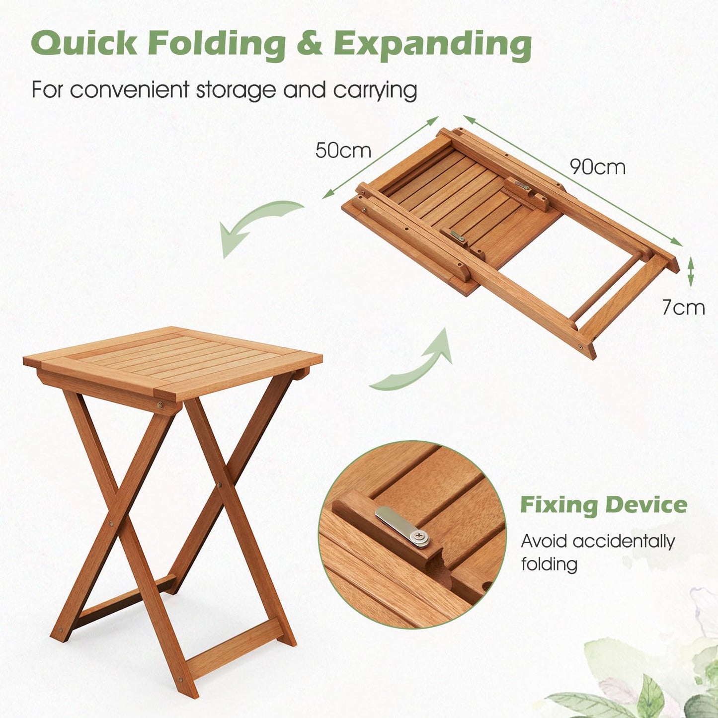 50cm Folding Table Outdoor Bistro Table with Slatted Tabletop