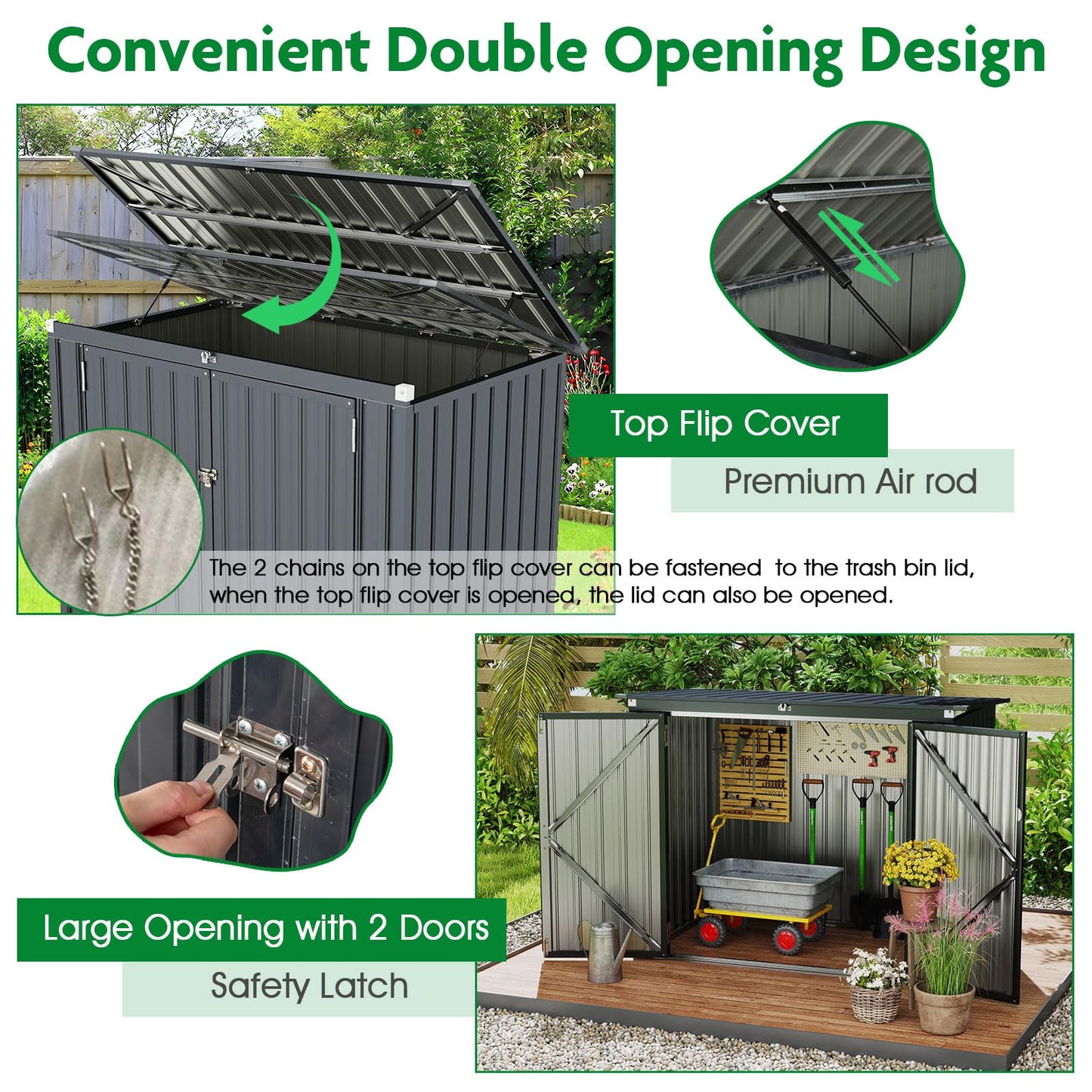 6 x 3 FT Garden Storage Shed, Galvanized Metal Trash Can Garden Shed with Top Flip Cover