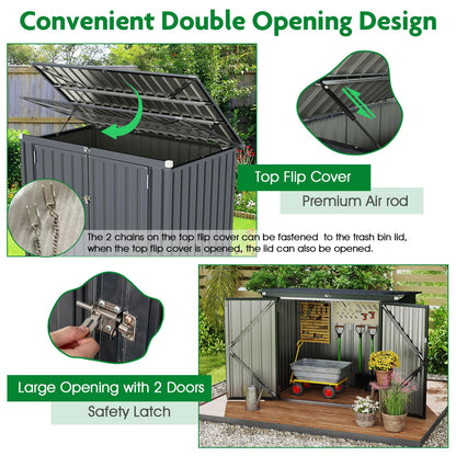 6 x 3 FT Garden Storage Shed, Galvanized Metal Trash Can Garden Shed with Top Flip Cover