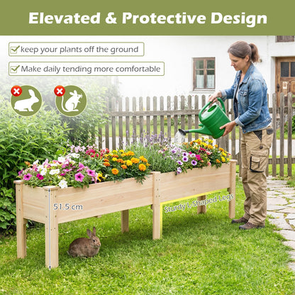 Raised Garden Bed, Wooden Elevated Planter Box with Legs and Drainage Holes