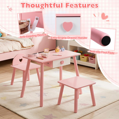 Kids Table and Chairs Set, Children Makeup Table with Eye Shadow