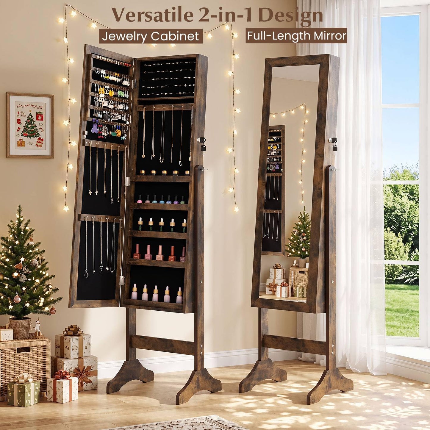 Freestanding Jewelry Armoire Cabinet with Full Length Mirror