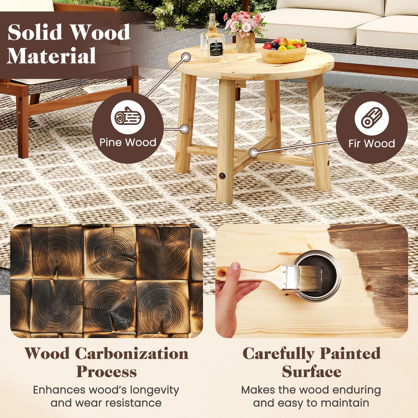 Solid Wood Small Round Outdoor Coffee Table