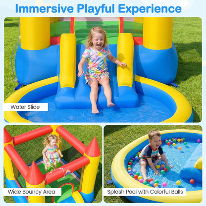 Inflatable Bounce House, Kids Water Park Wet Dry with Splash Pool, Water Slide