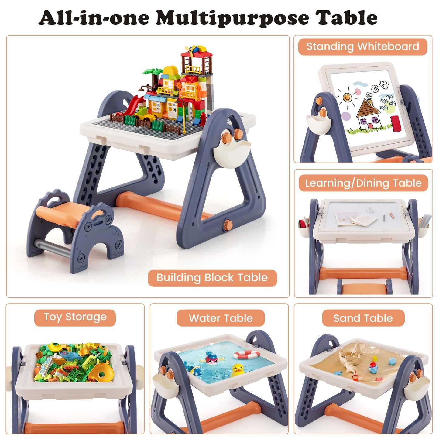 2-in-1 Kids Art Table & Easel with Rotatable & Removable Desktop