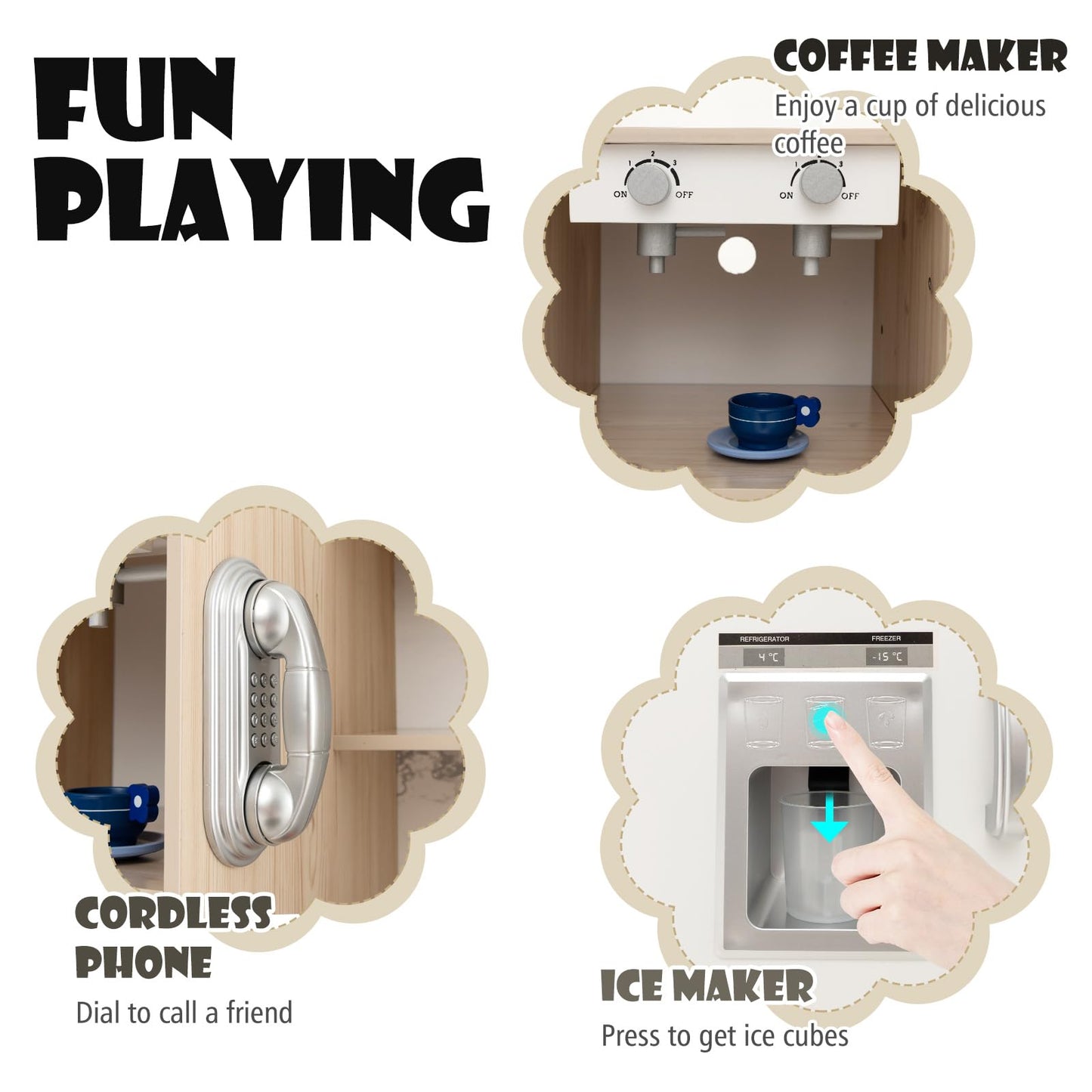 Kids Kitchen Playset with Adjustable LED Lights and Removable Shelves