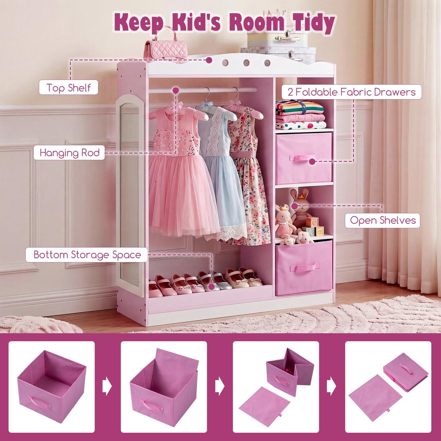 Kids Dress Up Storage, Wooden Open Children Wardrobe