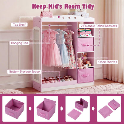Kids Dress Up Storage, Wooden Open Children Wardrobe