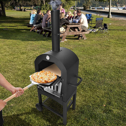 Wood Fired Pizza Maker with Chimney & Pizza Peel