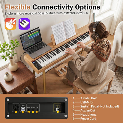 88-Key Digital Piano Keyboard, Semi-Weighted Keyboard