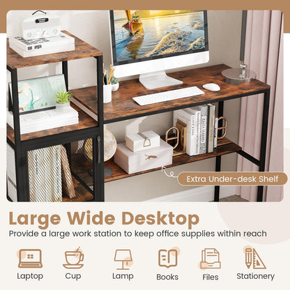Computer Desk, 2-in-1 Workstation PC Laptop Table with Storage Bookshelf