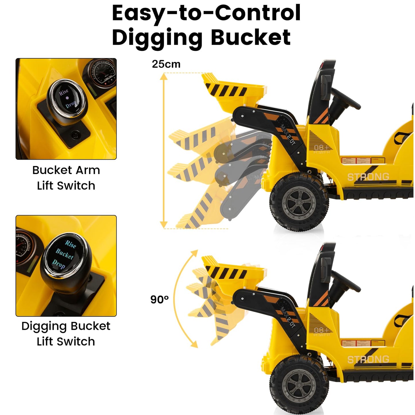 12V Kids Ride On Construction Tractor with Electric Bucket and Music