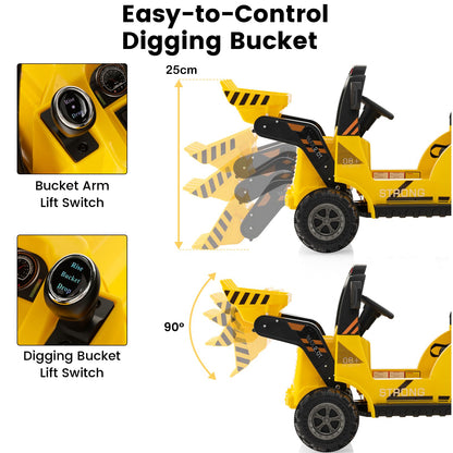 12V Kids Ride On Construction Tractor with Electric Bucket and Music