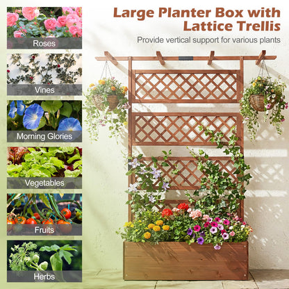 Wooden Planter Box Raised Garden Bed with Lattice Trellis