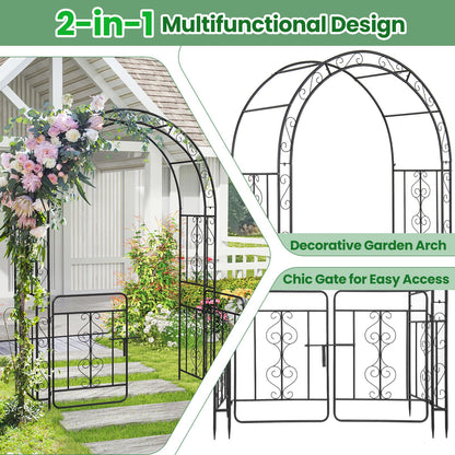 Garden Arbor with Gate and Multiple Side Crossbars for Decoration