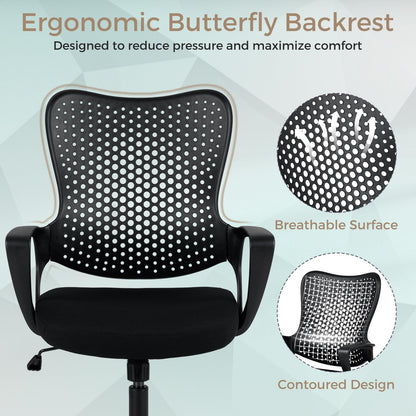 Ergonomic Office Chair, Computer Desk Chair with Armrests, Padded Cushion and Butterfly Backrest