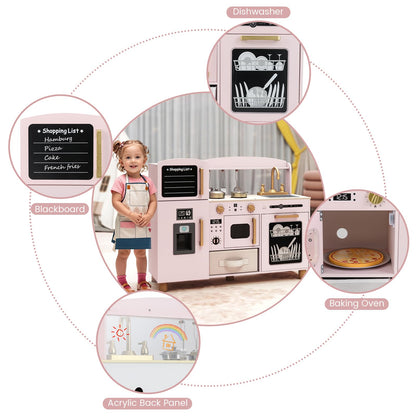 Wooden Kids Play Kitchen with Ice Maker and Fabric Drawer