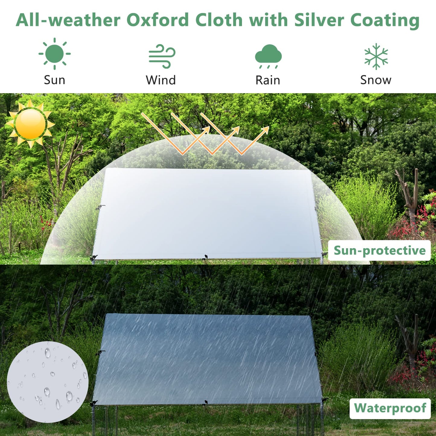 Galvanized Metal Walk-in Large Chicken Run Coop with Waterproof & Sun-protective Cover