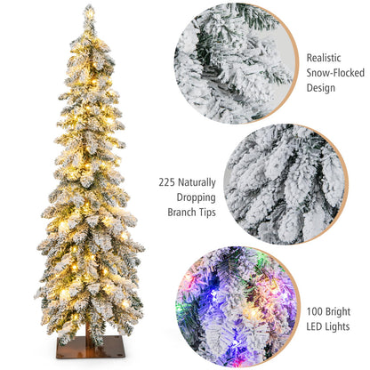 Snow-Flocked Slim Pencil Christmas Tree with 11 Lighting Modes