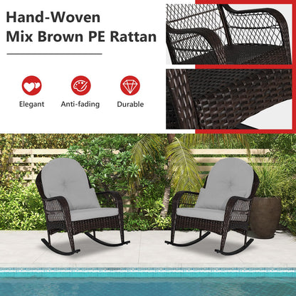 Wicker Rocking Armchair Relax Rocker Lounge Chair with Lumbar Pillow & Cushion