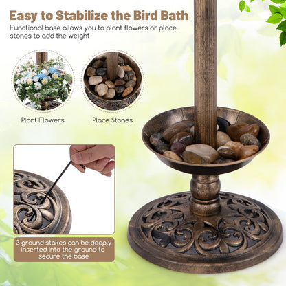 43cm Outdoor Birds Table with Solar Light & Lotus Leaf Bowl