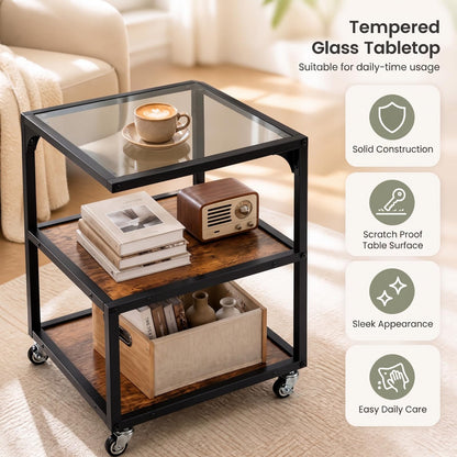 Rolling Side Table, 3-Tier Mobile End Table