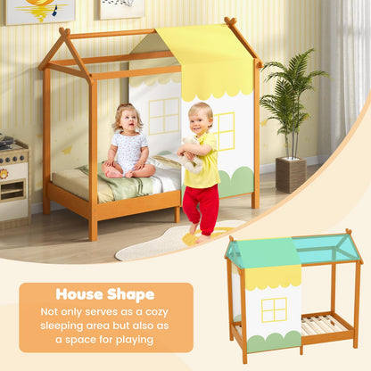 Kids House Bed with Roof Playhouse with Removable Canopy